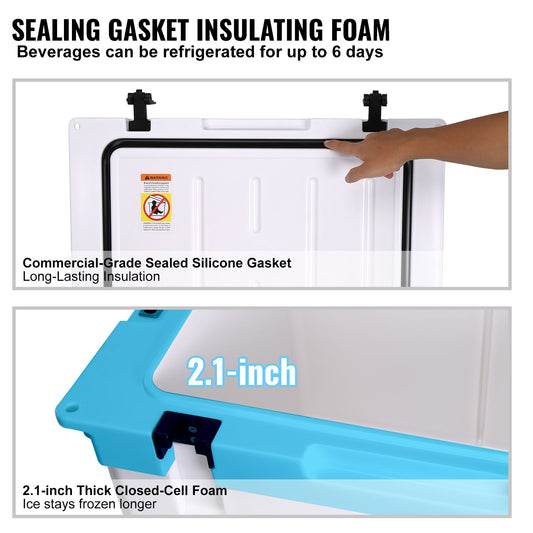 Insulated Portable Cooler, 65 qt, Holds 65 Cans, Ice Retention Hard Cooler with Heavy Duty Handle, Ice Chest Lunch Box for Camping, Beach, Picnic, Travel, Outdoor, Keeps Ice for up to 6 Days