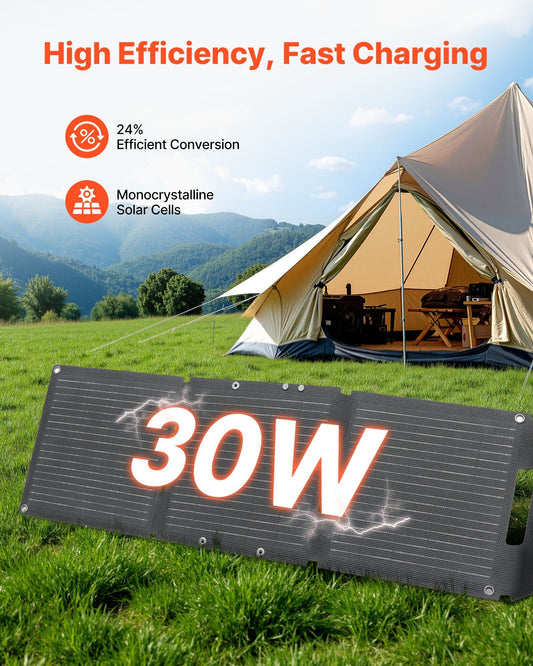 30W Foldable Solar Panel Charger USB Type-C QC3.0 Camping