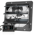 Shutter Exhaust Fan, 305 mm /12 inch with Temperature Humidity Controller, EC-motor, 904 CFM, Variable Speed Adjustable Wall Mount Attic Fan, Ventilation and Cooling for Greenhouses, Garages, Sheds