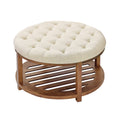 Large Round Tufted Ottoman Coffee Table 81cm Linen Storage