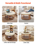 Large Round Tufted Ottoman Coffee Table 81cm Linen Storage