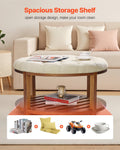 Large Round Tufted Ottoman Coffee Table 81cm Linen Storage