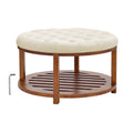 Large Round Tufted Ottoman Coffee Table 81cm Linen Storage