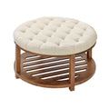 Large Round Tufted Ottoman Coffee Table 81cm Linen Storage