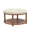 Large Round Tufted Ottoman Coffee Table 81cm Linen Storage