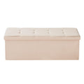 Foldable Storage Ottoman Bench, End of Bed Bench with Side Bags, Folding Upholstered Storage Chest Supports 660 lbs, Linen Bed Ottoman with Large Space for Living Room, Bedroom, Entryway, Beige