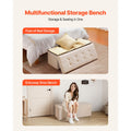 Foldable Storage Ottoman Bench, End of Bed Bench with Side Bags, Folding Upholstered Storage Chest Supports 660 lbs, Linen Bed Ottoman with Large Space for Living Room, Bedroom, Entryway, Beige