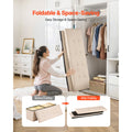 Foldable Storage Ottoman Bench, End of Bed Bench with Side Bags, Folding Upholstered Storage Chest Supports 660 lbs, Linen Bed Ottoman with Large Space for Living Room, Bedroom, Entryway, Beige