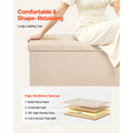 Foldable Storage Ottoman Bench, End of Bed Bench with Side Bags, Folding Upholstered Storage Chest Supports 660 lbs, Linen Bed Ottoman with Large Space for Living Room, Bedroom, Entryway, Beige