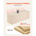 Foldable Storage Ottoman Bench, End of Bed Bench with Side Bags, Folding Upholstered Storage Chest Supports 660 lbs, Linen Bed Ottoman with Large Space for Living Room, Bedroom, Entryway, Beige