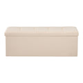 Foldable Storage Ottoman Bench, End of Bed Bench with Side Bags, Folding Upholstered Storage Chest Supports 660 lbs, Linen Bed Ottoman with Large Space for Living Room, Bedroom, Entryway, Beige