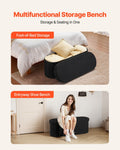 Oval Storage Ottoman Bench Foldable Teddy Fleece Black 660lbs