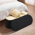 Oval Storage Ottoman Bench Foldable Teddy Fleece Black 660lbs