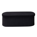 Oval Storage Ottoman Bench Foldable Teddy Fleece Black 660lbs