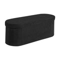 Oval Storage Ottoman Bench Foldable Teddy Fleece Black 660lbs