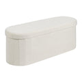 Oval Storage Ottoman Bench Foldable Teddy Fleece Beige 660lbs