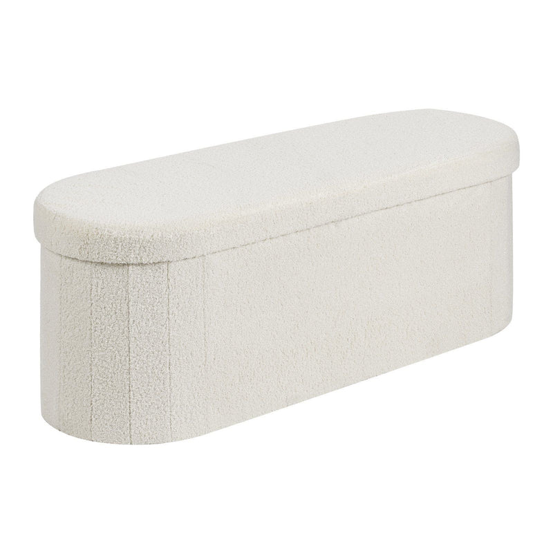 Oval Storage Ottoman Bench Foldable Teddy Fleece Beige 660lbs