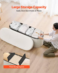 Oval Storage Ottoman Bench Foldable Teddy Fleece Beige 660lbs