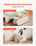 Oval Storage Ottoman Bench Foldable Teddy Fleece Beige 660lbs