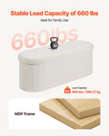 Oval Storage Ottoman Bench Foldable Teddy Fleece Beige 660lbs