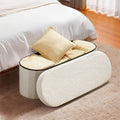 Oval Storage Ottoman Bench Foldable Teddy Fleece Beige 660lbs