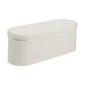 Oval Storage Ottoman Bench Foldable Teddy Fleece Beige 660lbs