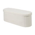 Oval Storage Ottoman Bench Foldable Teddy Fleece Beige 660lbs