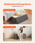 VEVOR Foldable Storage Ottoman Bench 660lbs Grey Upholstered Linen