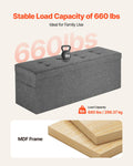 VEVOR Foldable Storage Ottoman Bench 660lbs Grey Upholstered Linen