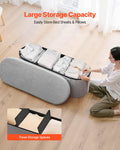 Oval Storage Ottoman Bench Foldable Teddy Fleece 660lbs Grey
