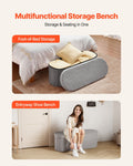 Oval Storage Ottoman Bench Foldable Teddy Fleece 660lbs Grey