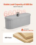 Oval Storage Ottoman Bench Foldable Teddy Fleece 660lbs Grey