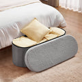 Oval Storage Ottoman Bench Foldable Teddy Fleece 660lbs Grey
