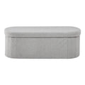 Oval Storage Ottoman Bench Foldable Teddy Fleece 660lbs Grey