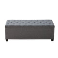 Storage Ottoman Bench, Button-Tufted End of Bed Bench with Side Bags, Flip-up Upholstered Storage Chest with Metal Frame, Linen Bed Ottoman for Living Room, Bedroom, Entryway, Office, Grey