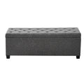 Storage Ottoman Bench, Button-Tufted End of Bed Bench with Side Bags, Flip-up Upholstered Storage Chest with Metal Frame, Linen Bed Ottoman for Living Room, Bedroom, Entryway, Office, Grey