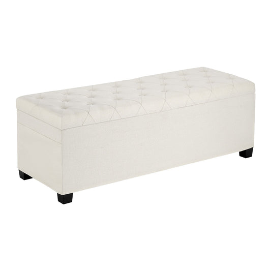 Storage Ottoman Bench Button-Tufted Upholstered Chest Beige