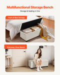 Storage Ottoman Bench Button-Tufted Upholstered Chest Beige
