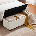 Storage Ottoman Bench Button-Tufted Upholstered Chest Beige