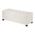 Storage Ottoman Bench Button-Tufted Upholstered Chest Beige