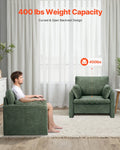 Green Upholstered Armchair with Thick Cushion & Arched Backrest