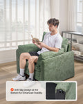 Green Upholstered Armchair with Thick Cushion & Arched Backrest