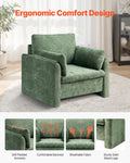 Green Upholstered Armchair with Thick Cushion & Arched Backrest