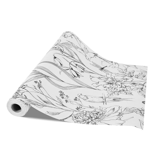 Peel and Stick Wallpaper, 45cm x 10m Contact Paper White Line Art Botanical Floral Waterpoof Self Adhesive, Easy to Clean Wall Decorative Vinyl Roll for Bedroom Kitchen Office Bathroom