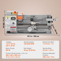 Mini Metal Lathe Machine, 180 x 400 mm, 800W Precision Benchtop Power Metal Lathe, 150-2500 RPM Continuously Variable Speed, with 3-jaw Metal Chuck Tool Box for Processing Precision Parts