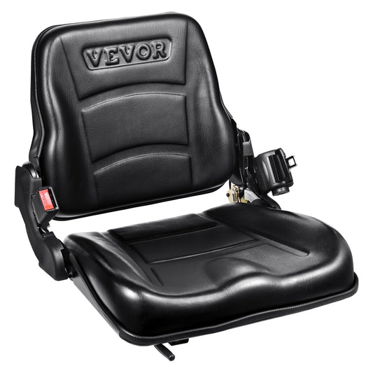 Universal Forklift Seat, Fold Down Tractor Seat with Adjustable Angle Back, Micro Switch and Retractable Seatbelt, 16-34 cm Slot Forklift Seat for Tractor Loader Excavator