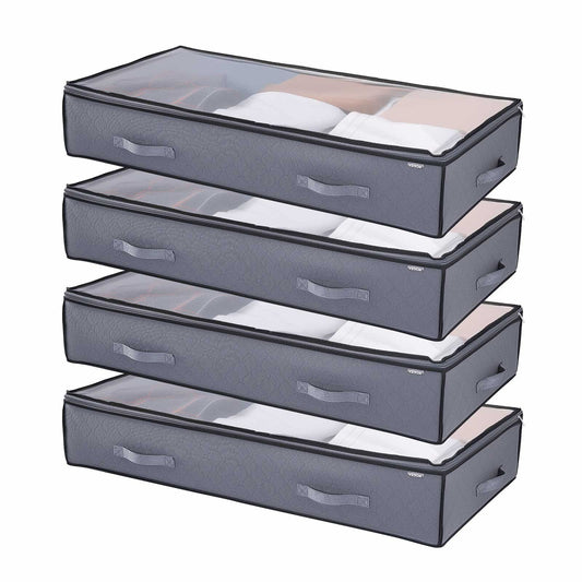 Under Bed Storage 996x500x180mm 90L Clear Lid 4 Pack Clothes Shoe Organizer