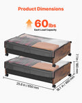 Under Bed Storage Containers 650x460x180mm Wheels 2 Pack