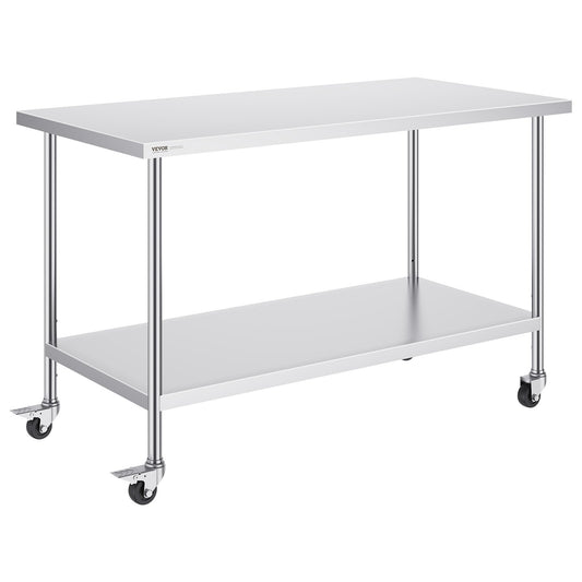 Stainless Steel Work Table 30x60" 4 Wheels Adjustable Height