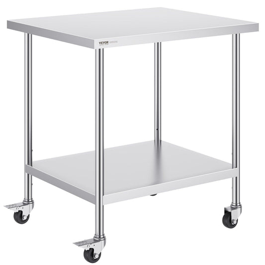 Stainless Steel Work Table 30x36x38" 4 Wheels 3 Height Levels